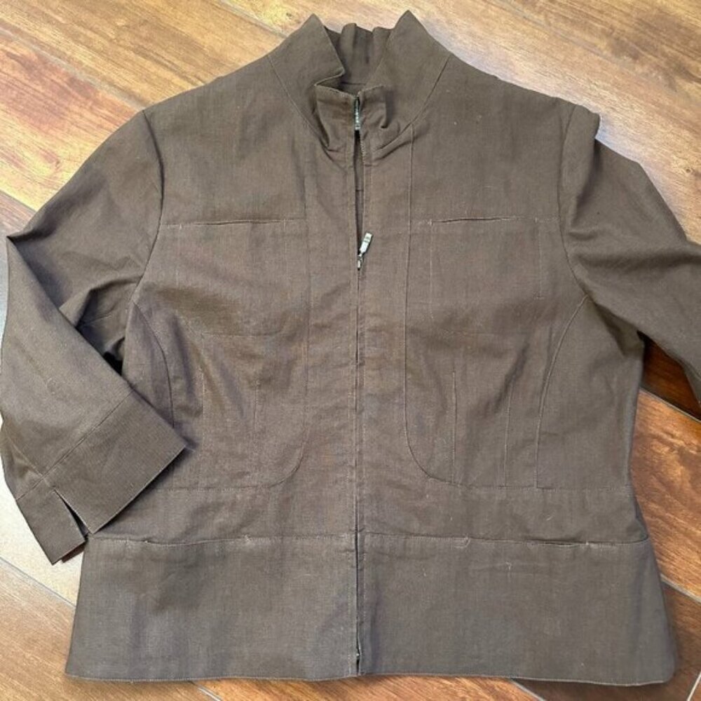 Coldwater Creek Womens Linen Cotton Blend Brown Jacket Size 14P